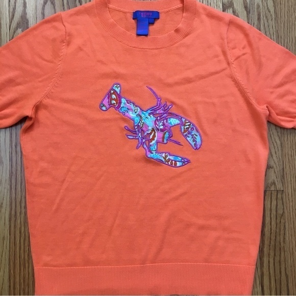 Twiggy London Orange Lobster Graphic Short Sleeve Crew Neck Knit Sweater Top - Picture 11 of 15